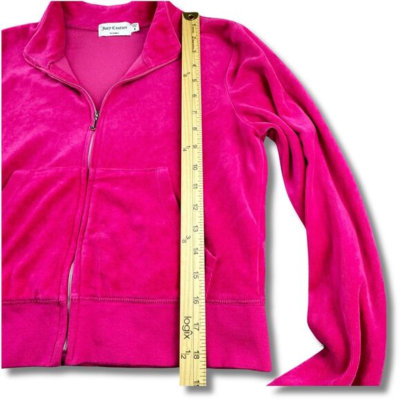 Juicy Couture Track Jacket Women's M Hot Pink Velour Full Zip Pockets "J" Charm - Picture 9 of 14